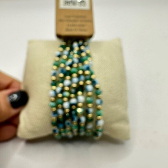 Set of Three Beaded Stack Bracelets Evil Eye and Charms Accents - Picture 6 of 6